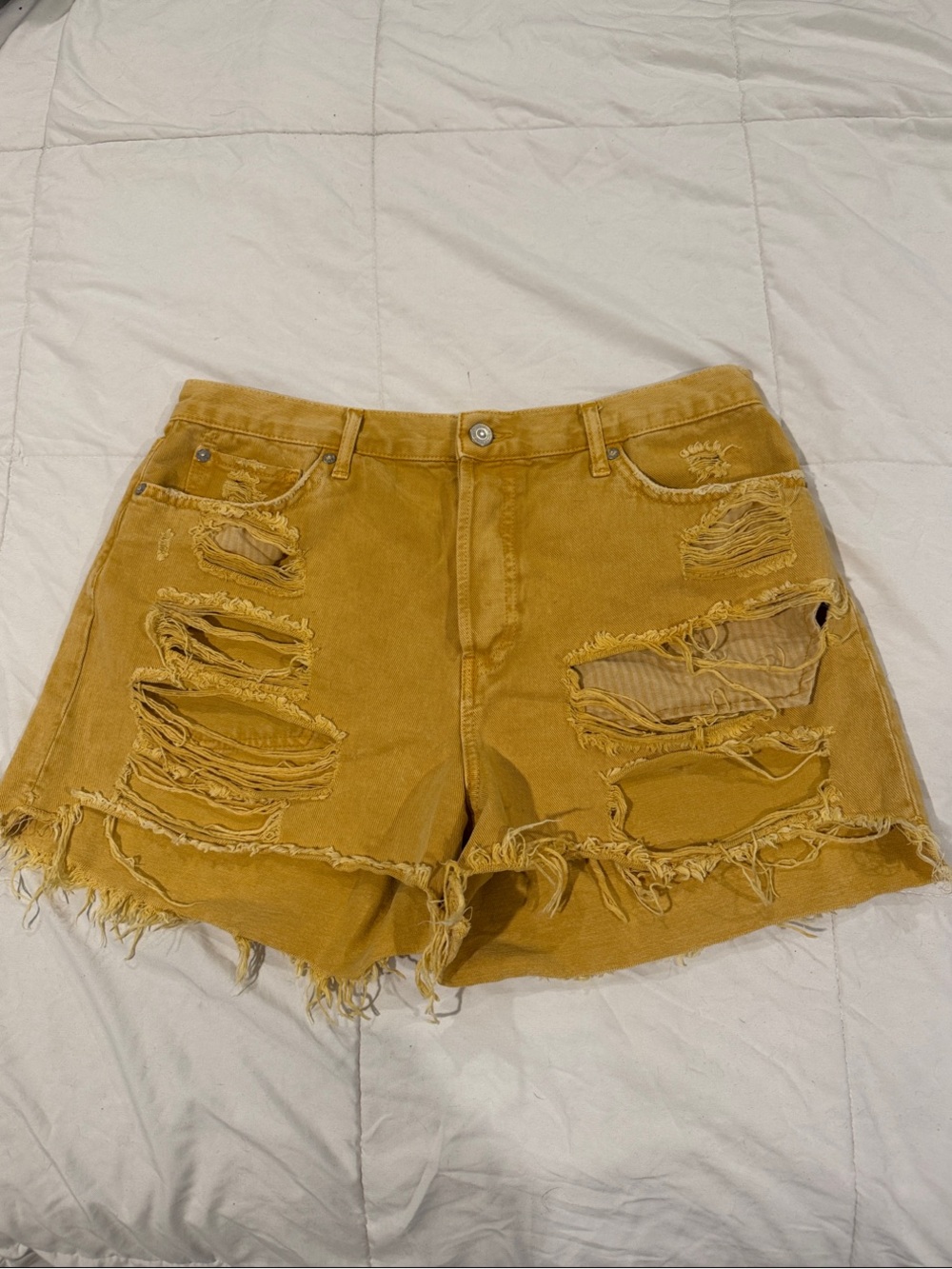 We The Free Mustard Yellow Distressed Denim Shorts